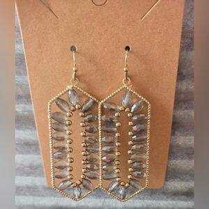 Elegant Gold and Gray Beaded Earrings